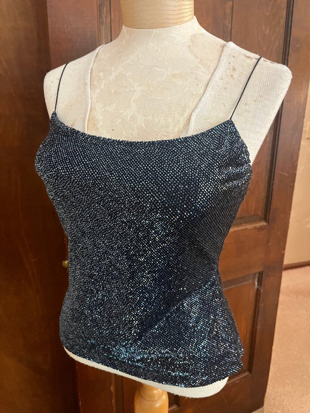 Randolph Duke Vintage Y2K Navy Blue Beaded Camisole Built-in Bra Size 8
